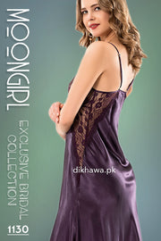 Moongirl - Exclusive Bridal Wedding Nightwear 2Pc Long Nighty Set with Robe 1130 - Turkish Brand