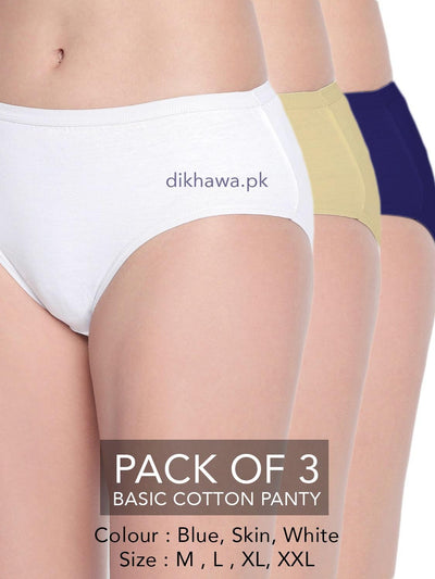 Basic Cotton Panty Pack of 3 - FL-519 - Blue Skin & White