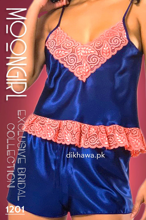 Moongirl - Exclusive Bridal 2Pc Short Nighty Cami Set & Wedding Nighty 1201 - Turkish Brand