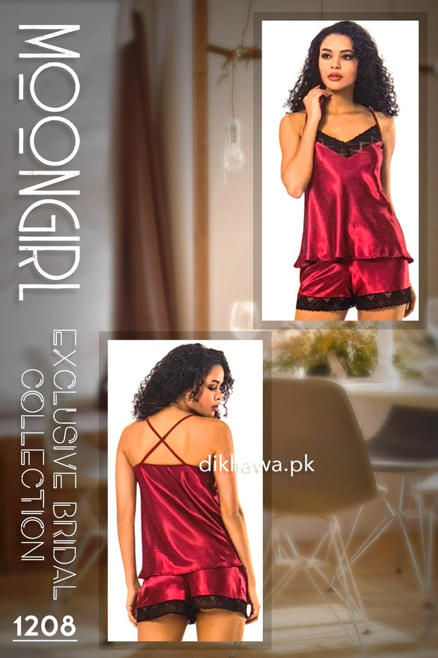 Moongirl - Exclusive Bridal 2Pc Short Nighty Cami Set & Wedding Nighty 1208 - Turkish Brand