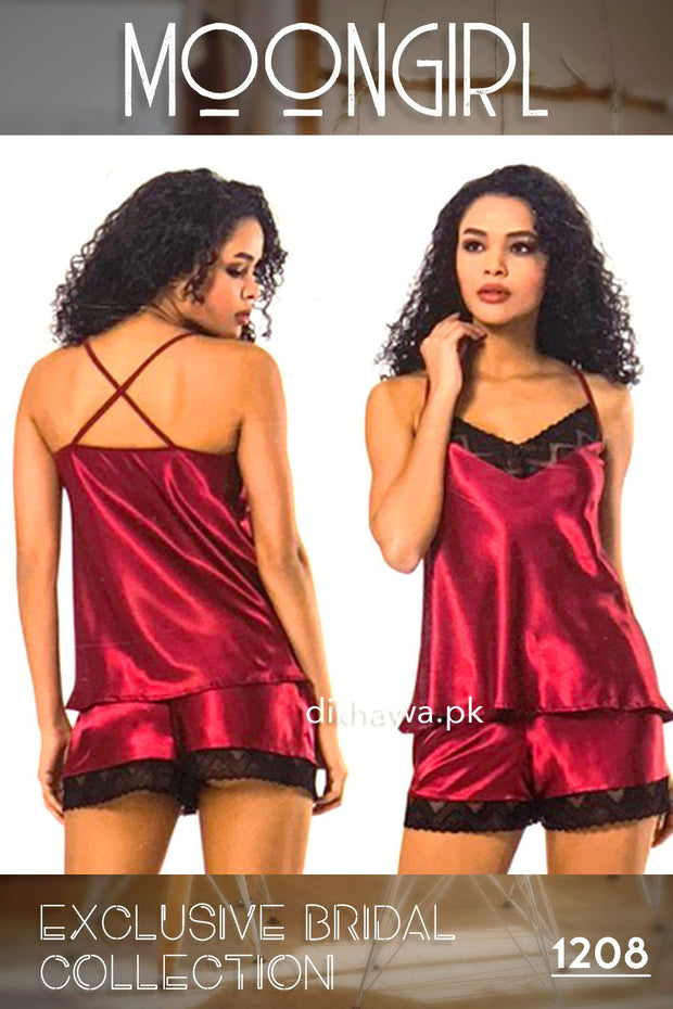 Moongirl - Exclusive Bridal 2Pc Short Nighty Cami Set & Wedding Nighty 1208 - Turkish Brand