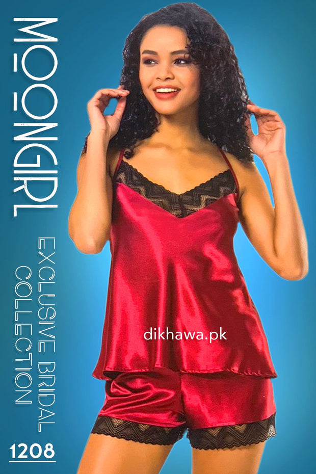 Moongirl - Exclusive Bridal 2Pc Short Nighty Cami Set & Wedding Nighty 1208 - Turkish Brand