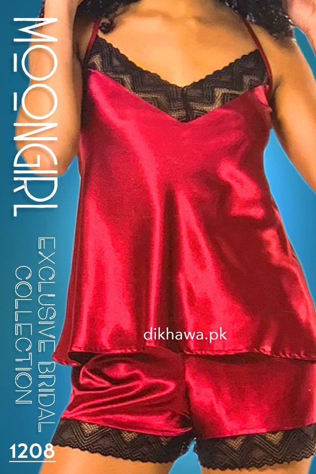 Moongirl - Exclusive Bridal 2Pc Short Nighty Cami Set & Wedding Nighty 1208 - Turkish Brand