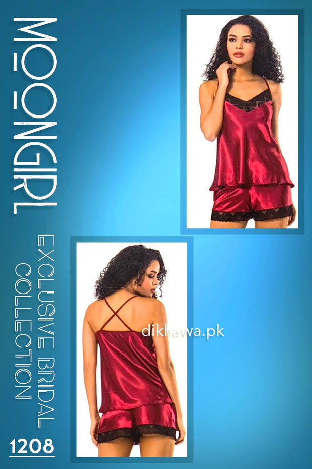 Moongirl - Exclusive Bridal 2Pc Short Nighty Cami Set & Wedding Nighty 1208 - Turkish Brand