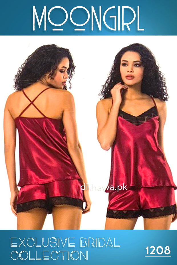 Moongirl - Exclusive Bridal 2Pc Short Nighty Cami Set & Wedding Nighty 1208 - Turkish Brand