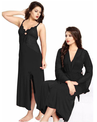 Honeymoon Nighty - FL-0079 Black - Flourish 2 Piece Nightwear