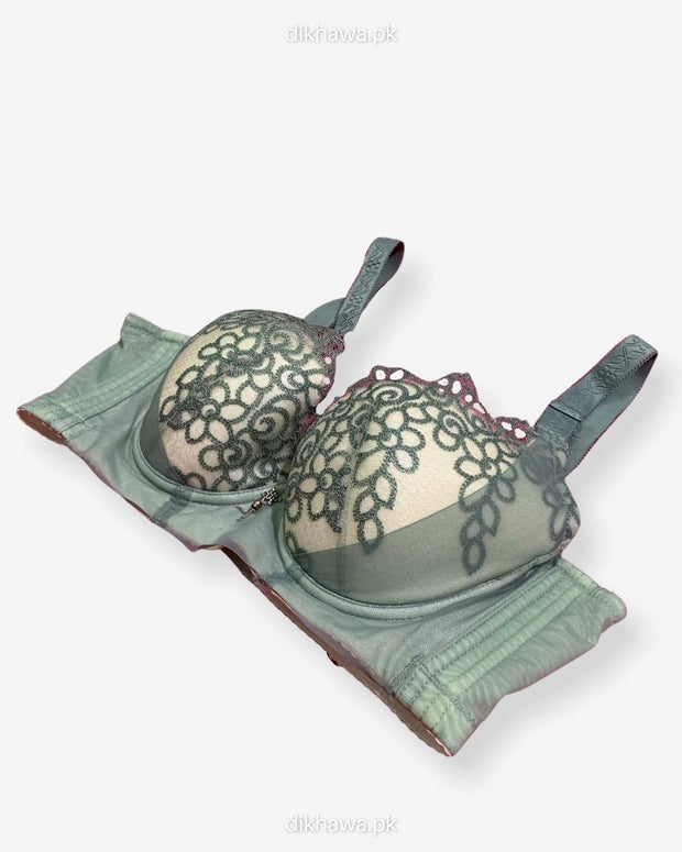 Full Cup Push Up Bra - Single Padded Soft Underwired Push Up Bra - Green -2021
