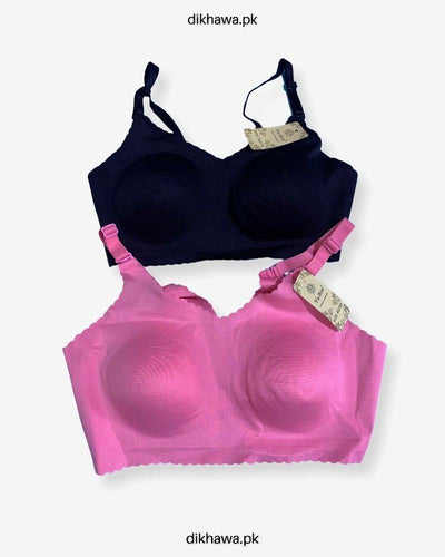 Pack off 2 Self Design Cotton Single Padded Bra - Pink- 2021