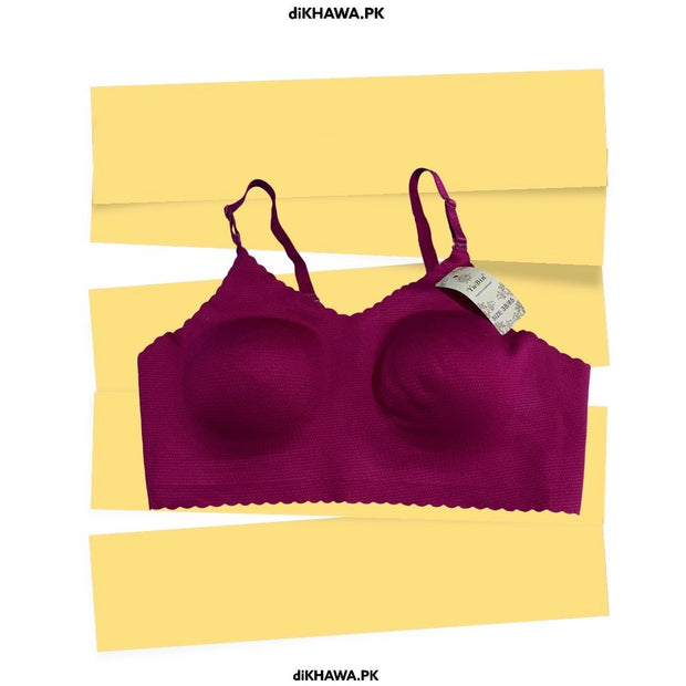 Self Design Cotton Single Padded Bra - Maroon- 2021