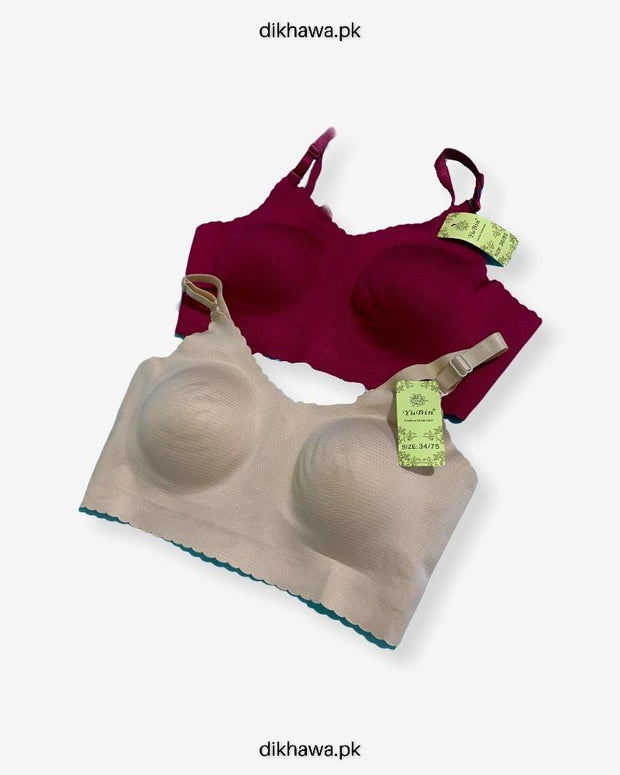 Pack off 2 Self Design Cotton Single Padded Bra - Pink- 2021