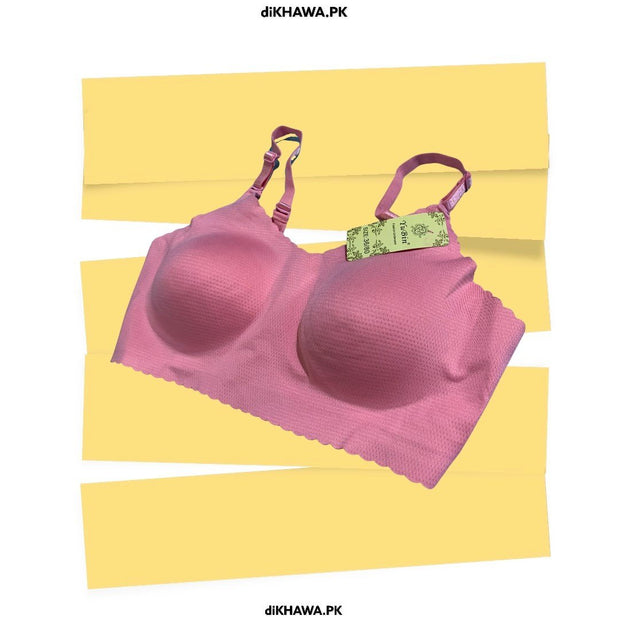 Self Design Cotton Single Padded Bra - Pink- 2021
