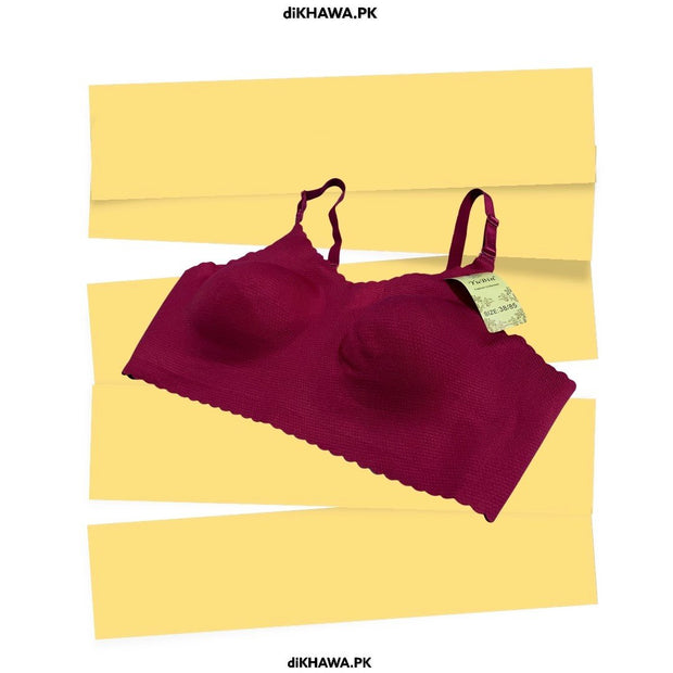 Self Design Cotton Single Padded Bra - Maroon- 2021