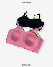 Pack off 2 Self Design Cotton Single Padded Bra - Pink- 2021