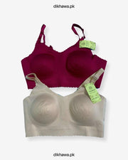 Pack off 2 Self Design Cotton Single Padded Bra - Pink- 2021