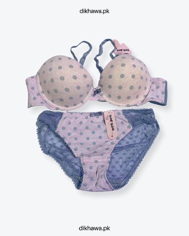 Girls Bra Panty Set Pink & Grey - Single Padded Underwired Bra - Wink Pink Lingerie- 2021