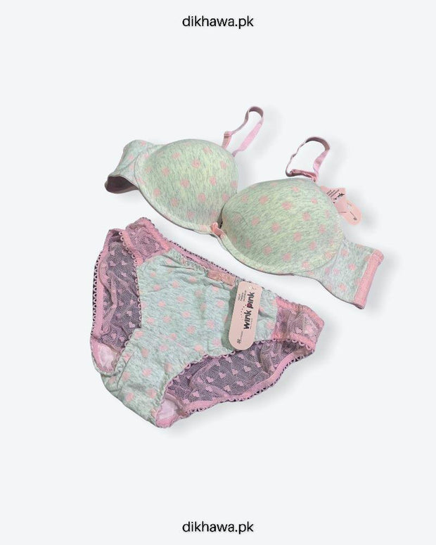 Girls Bra Panty Set Pink & White - Single Padded Underwired Bra - Wink Pink Lingerie- 2021
