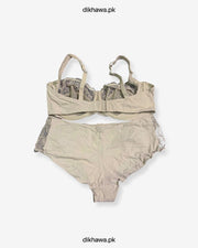 Sexy Bridal Net Lingerie Bra Panty Set - Rose Bra Panty Set - Grey- 2021