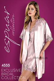 Espuar - Exclusive Bridal Wedding Honeymoon 2Pc Short Nighty Set Rose Pink 240-4555 - Turkish Brand