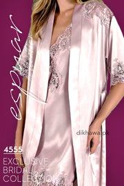 Espuar - Exclusive Bridal Wedding Honeymoon 2Pc Short Nighty Set Rose Pink 240-4555 - Turkish Brand