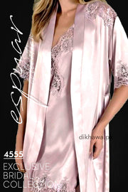 Espuar - Exclusive Bridal Wedding Honeymoon 2Pc Short Nighty Set Rose Pink 240-4555 - Turkish Brand