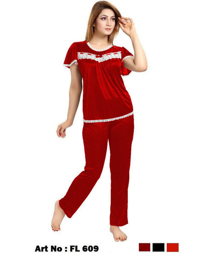 Red Nighty - FL-609 - Flourish 2 Piece Nightwear