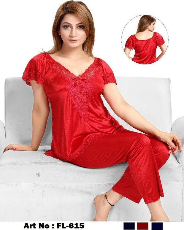 Red Nighty - FL-615 - Flourish 2 Piece Nightwear