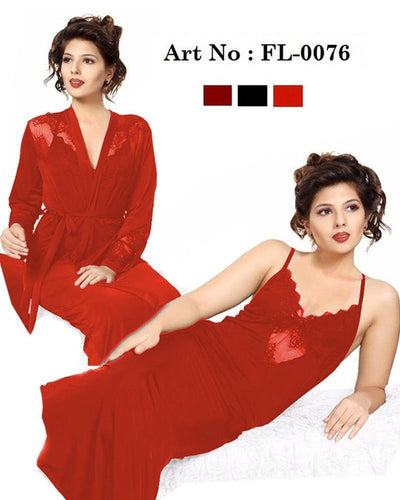 Bridal Net Nighty - FL-0076 - Red Flourish 2 Piece Nightwear