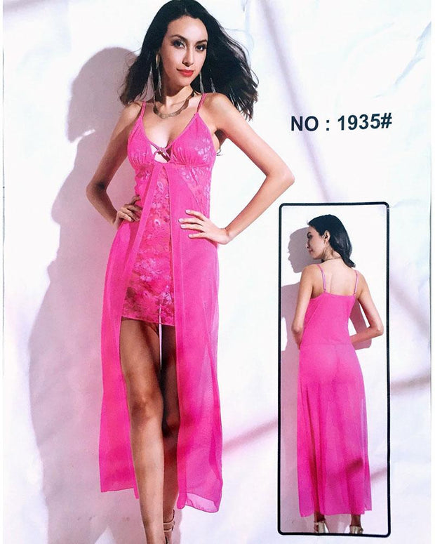 Pink Net Sexy Long Nighty - 1935 - Nighty - diKHAWA Online Shopping in Pakistan