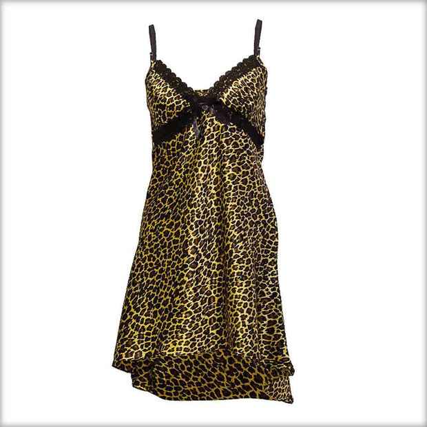 Cheetah Print Satin Chemise with Soft Elastic Straps - Nighty - diKHAWA Online Shopping in Pakistan