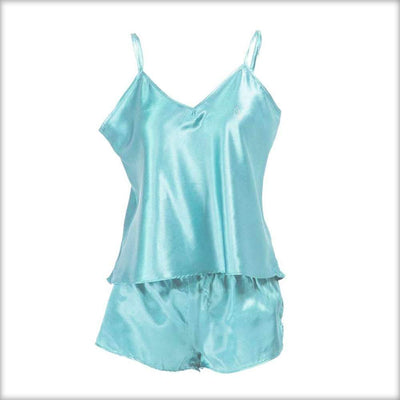 Sky Blue Satin Camisole Set with Shorts - Cami Set - diKHAWA Online Shopping in Pakistan