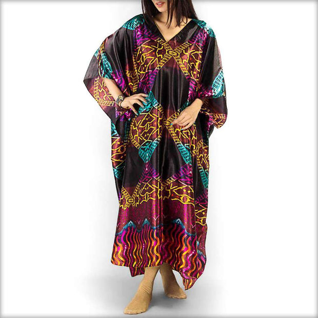 Printed Black V-Neck Kaftan - Kaftan - diKHAWA Online Shopping in Pakistan