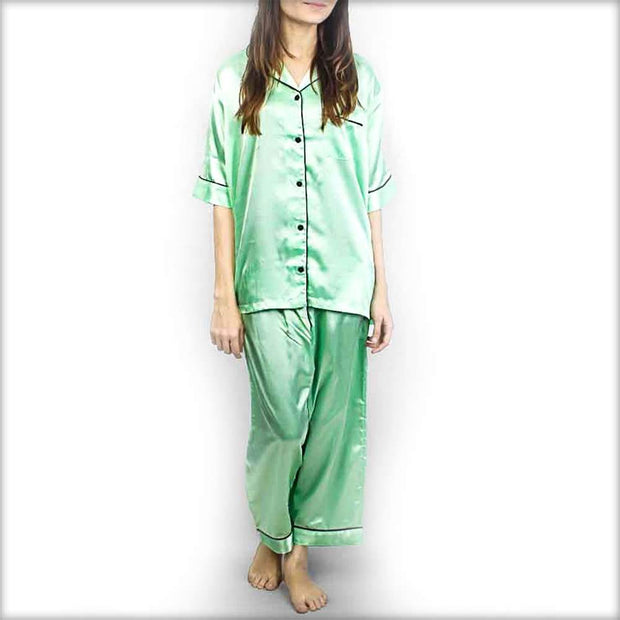 Pistachio Polyester Satin Nightsuit - Ladies Nightdress - diKHAWA Online Shopping in Pakistan