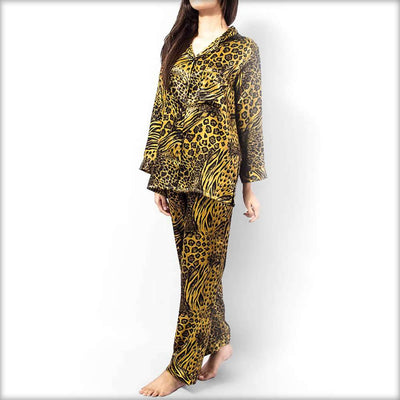 Yellow & Black Tiger Print Pajama Set Nightwear - Ladies Nightdress - diKHAWA Online Shopping in Pakistan