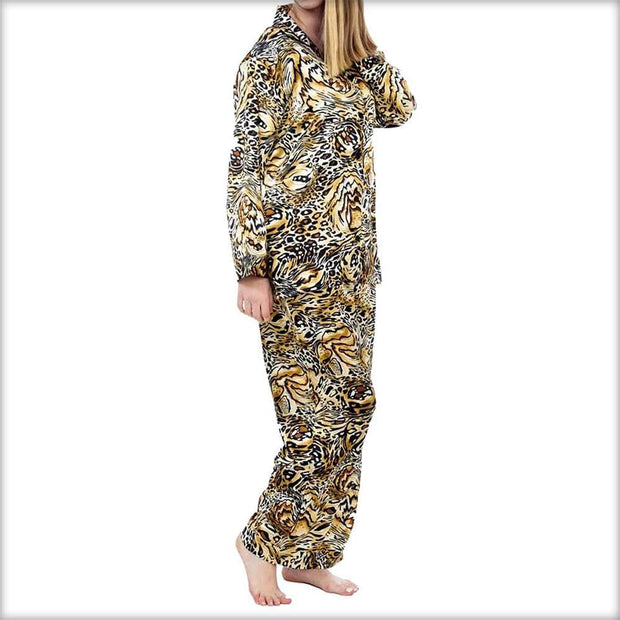 White & Yellow Wild Print Pajama Set Nightwear - Ladies Nightdress - diKHAWA Online Shopping in Pakistan