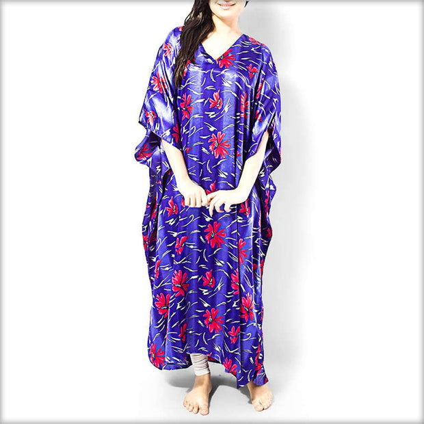 Purple Floral Silk Kaftan - Kaftan - diKHAWA Online Shopping in Pakistan