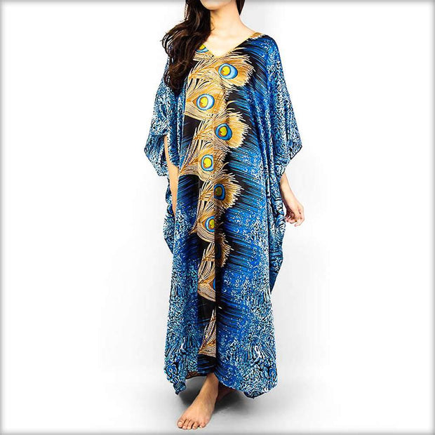 Peacock Print Silk Kaftan - Kaftan - diKHAWA Online Shopping in Pakistan