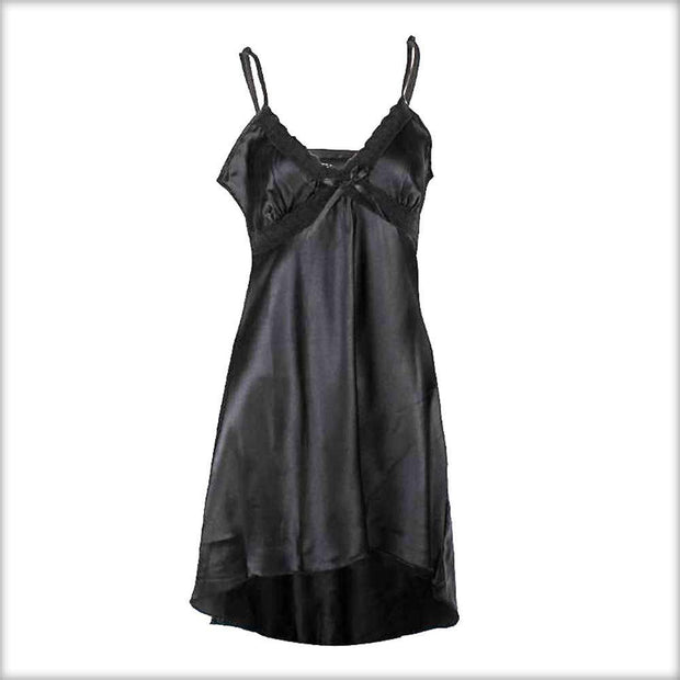 Black Satin Tail Chemise - Nighty - diKHAWA Online Shopping in Pakistan