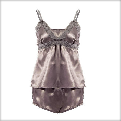 Grey Satin Shorts & Camisole Set - Cami Set - diKHAWA Online Shopping in Pakistan