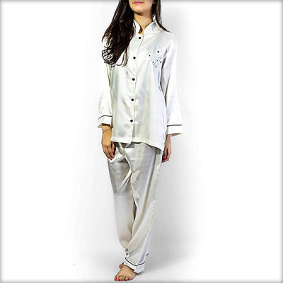 Polyester Solid Satin Night Suit with Embroidery - Ladies Nightdress - diKHAWA Online Shopping in Pakistan