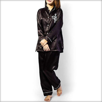 Polyester Solid Satin Embroidered Night Suit - Ladies Nightdress - diKHAWA Online Shopping in Pakistan