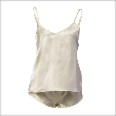 Off-White Satin Camisole Set with Shorts - Cami Set - diKHAWA Online Shopping in Pakistan