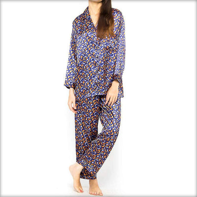 Blue Printed Pajama Set Nightwear - Ladies Nightdress - diKHAWA Online Shopping in Pakistan