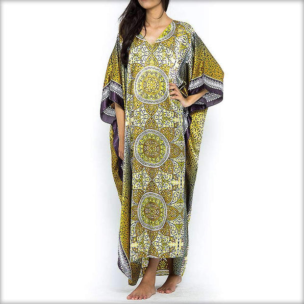 Yellow Printed Long Caftan - Kaftan - diKHAWA Online Shopping in Pakistan