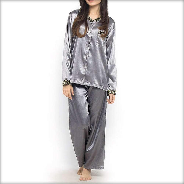 Grey Polyester PJ Set - Ladies Nightdress - diKHAWA Online Shopping in Pakistan