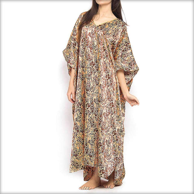 Brown Printed Long Nighty Kaftan - Kaftan - diKHAWA Online Shopping in Pakistan