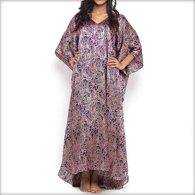 Purple & Pink Printed Long Nighty Kaftan - Kaftan - diKHAWA Online Shopping in Pakistan