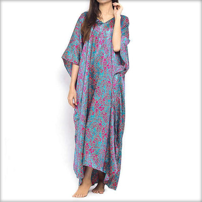 Shocking Pink Printed Long Nighty Kaftan - Kaftan - diKHAWA Online Shopping in Pakistan