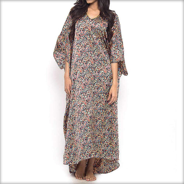 Brown Printed Long Nighty Caftan - Kaftan - diKHAWA Online Shopping in Pakistan