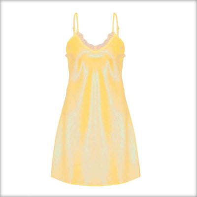 Yellow Polyester Chemise With Lace -  - diKHAWA Online Shopping in Pakistan