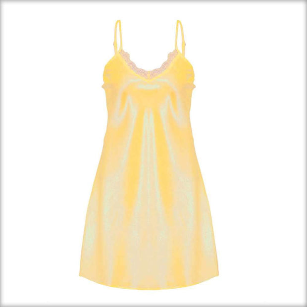 Yellow Polyester Chemise With Lace -  - diKHAWA Online Shopping in Pakistan